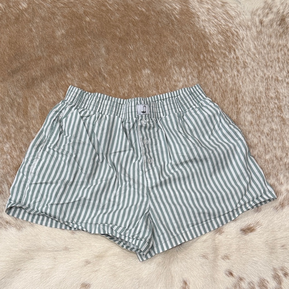 Striped Sage and White Boxer Shorts